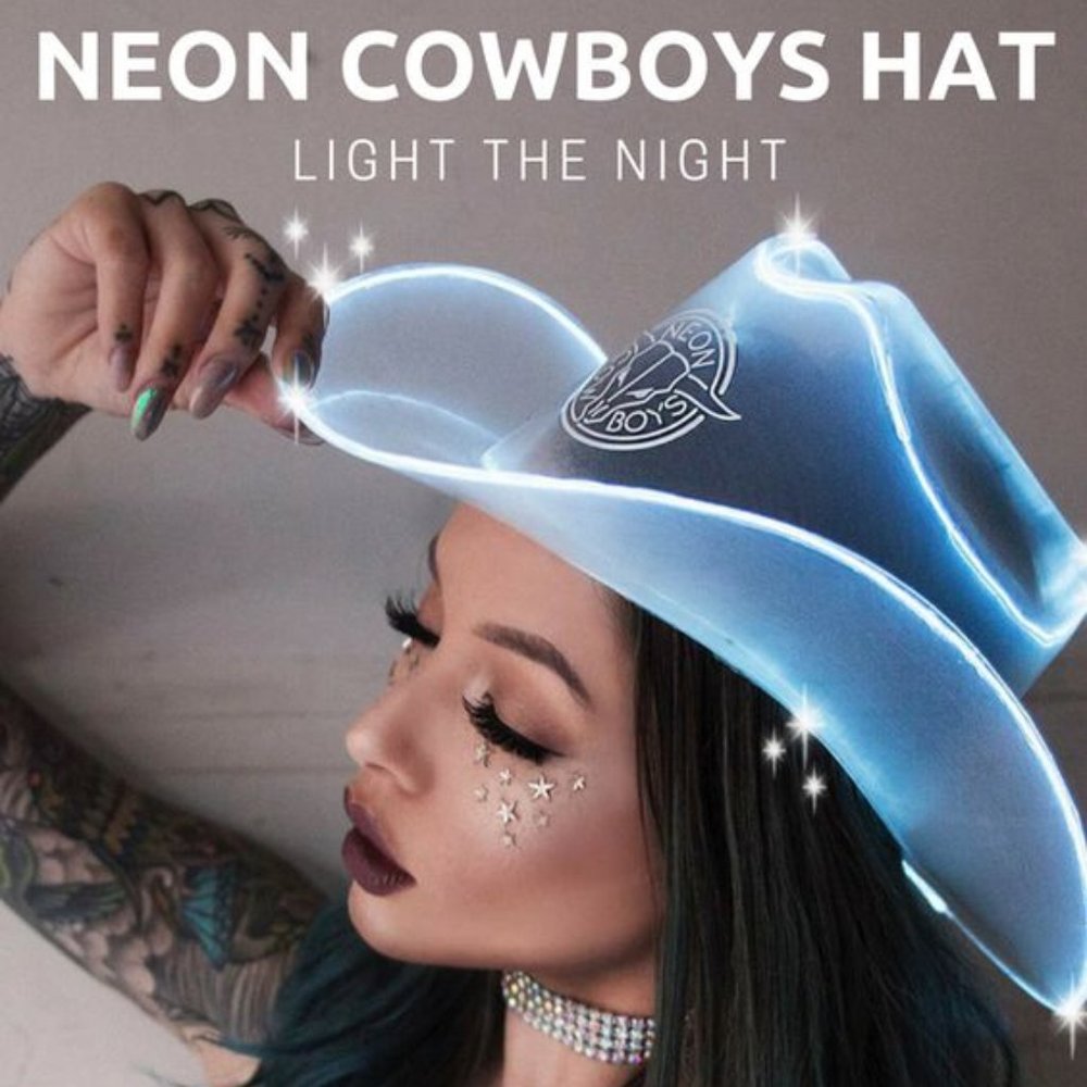 NEW White Neon Cowboys Hat Cowboy Rodeo Country Bridal Wedding Event Rave light